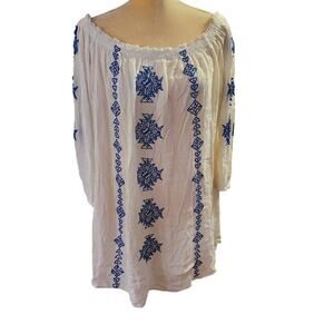 Blue Island Beach Cover Up Embroidered Flowy Tunic Dress cover up XL
